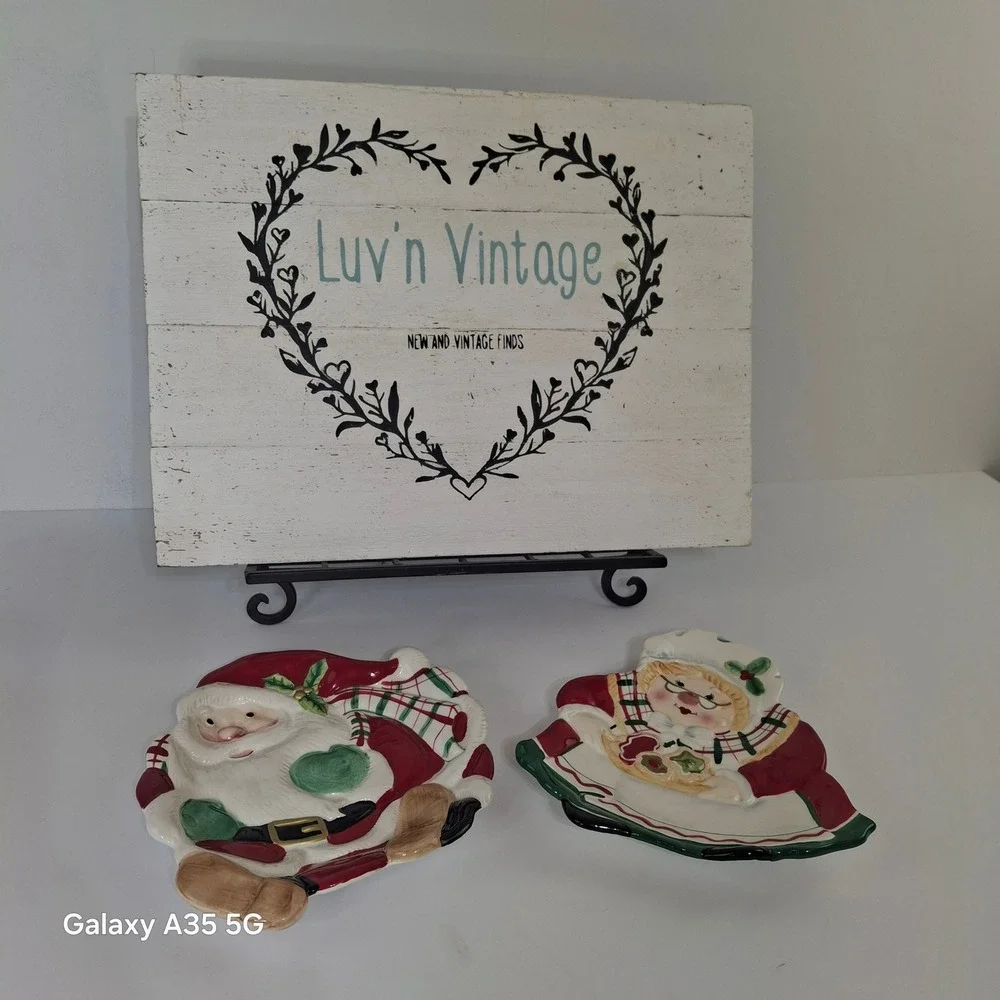 Fitz and Floyd Gift Gallery Santa and Mrs Claus Ceramic Cookie Plates Christmas